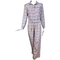 Vintage Courreges lavender silk print jumpsuit 1970s 12