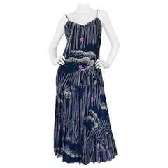 Vintage 1970s Hanae Mori Slk Bamboo & Flower Print Skirt & Top