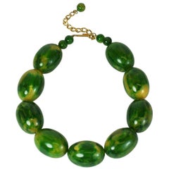 Vintage Lanvin End of Day Green Bakelite Beads