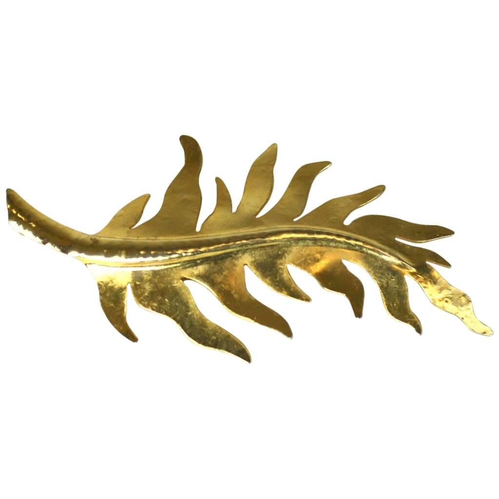 Herve Van Der Straeten Gilded Leaf Brooch For Sale