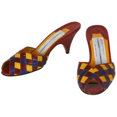 Vintage Susan Bennis Warren Edwards Colorful Woven Snakeskin Mules