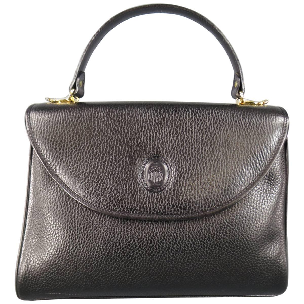 Vintage MARK CROSS Black Pebbled Leather Gold Hardware Murphy Satchel Handbag