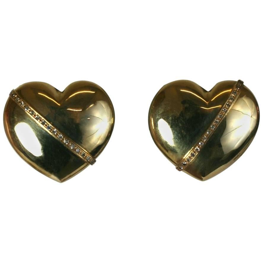 Puffy Gold and Diamond Earrings For Sale at 1stDibs