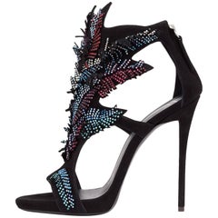 Giuseppe Zanotti New Suede Crystal Feather Evening Heels Sandals in Box