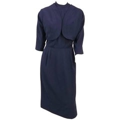 60s Navy Blue Dress & Bolero Set