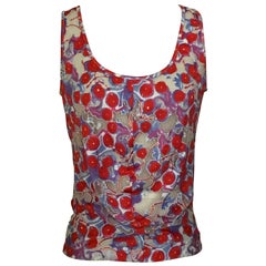 Alexander McQueen 2003 Halbdurchsichtiges Tank-Top mit Kirschbaumholzdruck in Rot, Weiß, Blau und Lila