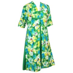 Tropical 1950's Kamehameha Hawaiian Floral Cotton Dress 
