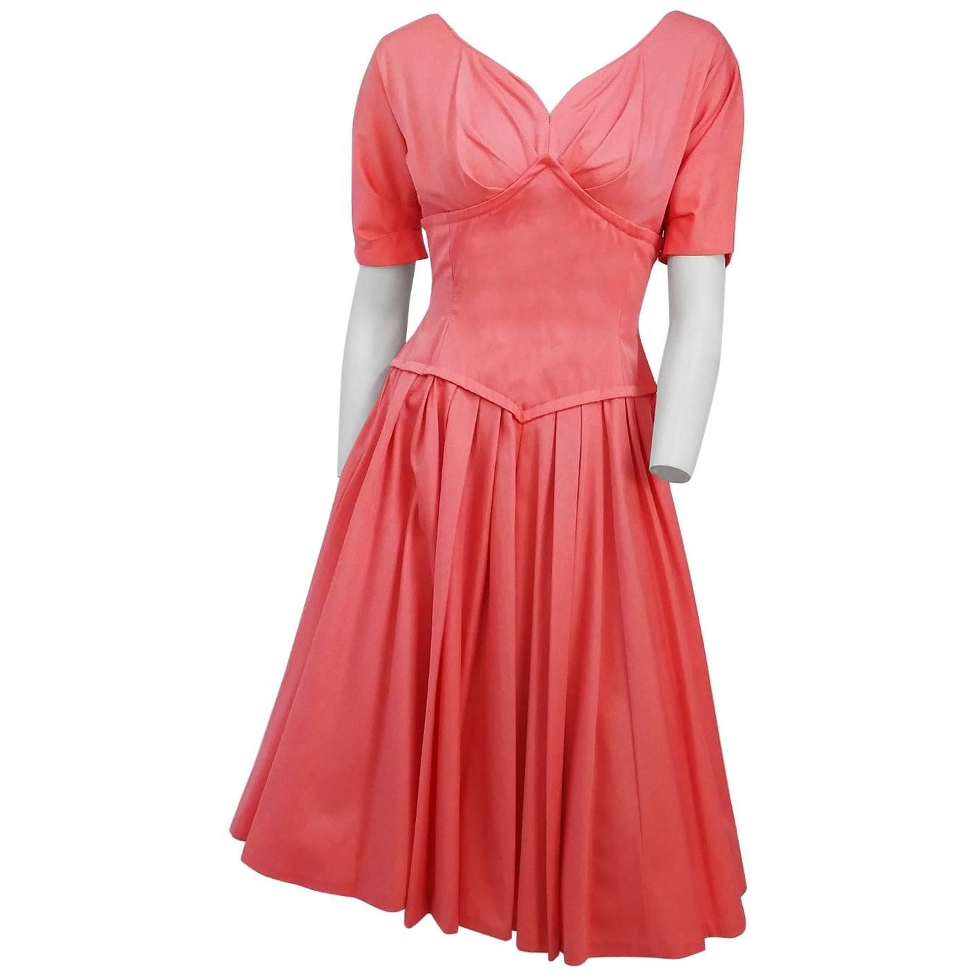 50s Salmon Pink A-Line Dress