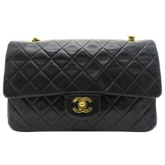 Vintage Chanel Classic Double Flap Black Quilting Lambskin Gold Metal Shoulder Bag