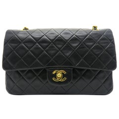 Chanel Classic Double Flap Black Quilting Lambskin Gold Metal Shoulder Bag 2