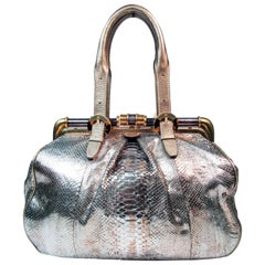 OSCAR DE LA RENTA Oversize Metallic Snakeskin Frame Handbag