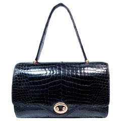 HERMES Vintage Black Crocodile Purse with Gold Hardware