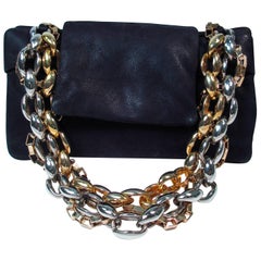 PAULE KA Black Leather Chain Pocket Book Clutch