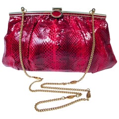 Red Python Cross Body Clutch with Gold Hardware & Strap Made in Spain 8