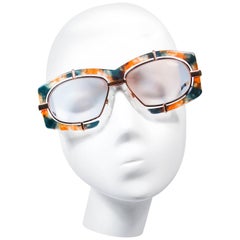 CAZAL Vintage 1980s Gold Green and Orange Sunglasses 130 53 15 COL 727