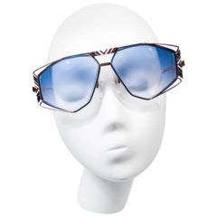 CAZAL Vintage 1980's White and Blue Gold Tone Sunglasses 130 61 11 6