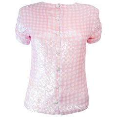 BILL BLASS Vintage Pink and White Sequin Blouse Size 4 6