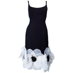 ESTEVEZ Black Silk Daisy Sequin Cocktail Dress with Wrap Size 4 6