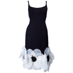 ESTEVEZ Black Silk Daisy Sequin Cocktail Dress with Wrap Size 4 6 3