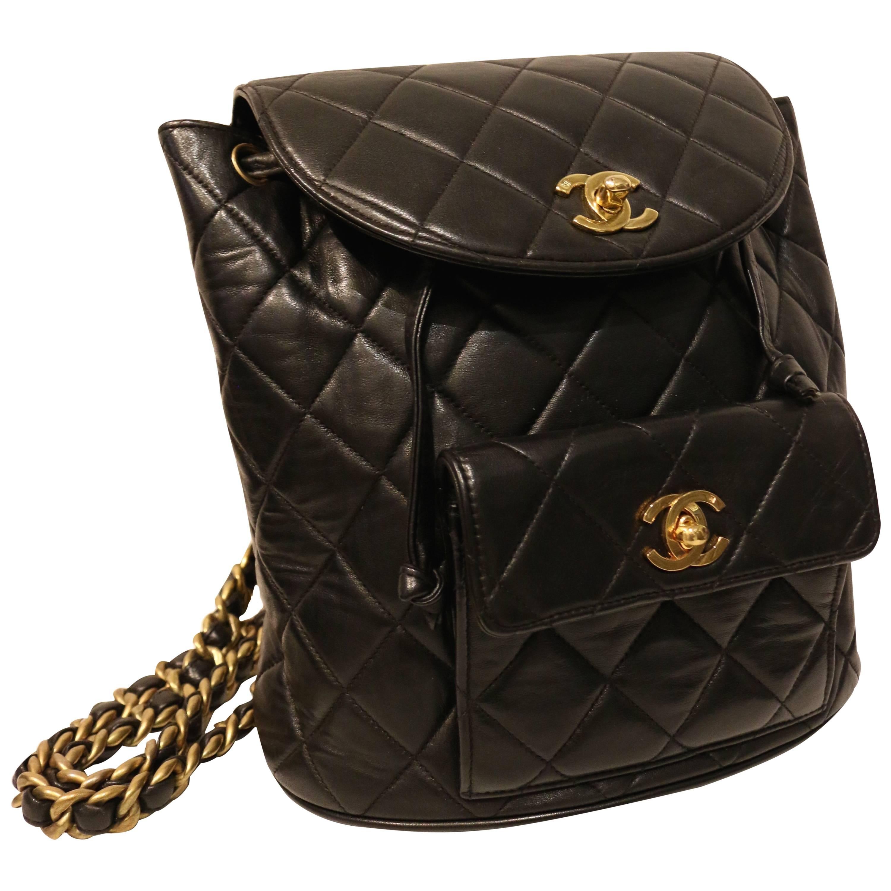 Chanel Black Lambskin Quilted Duma Backpack at 1stDibs