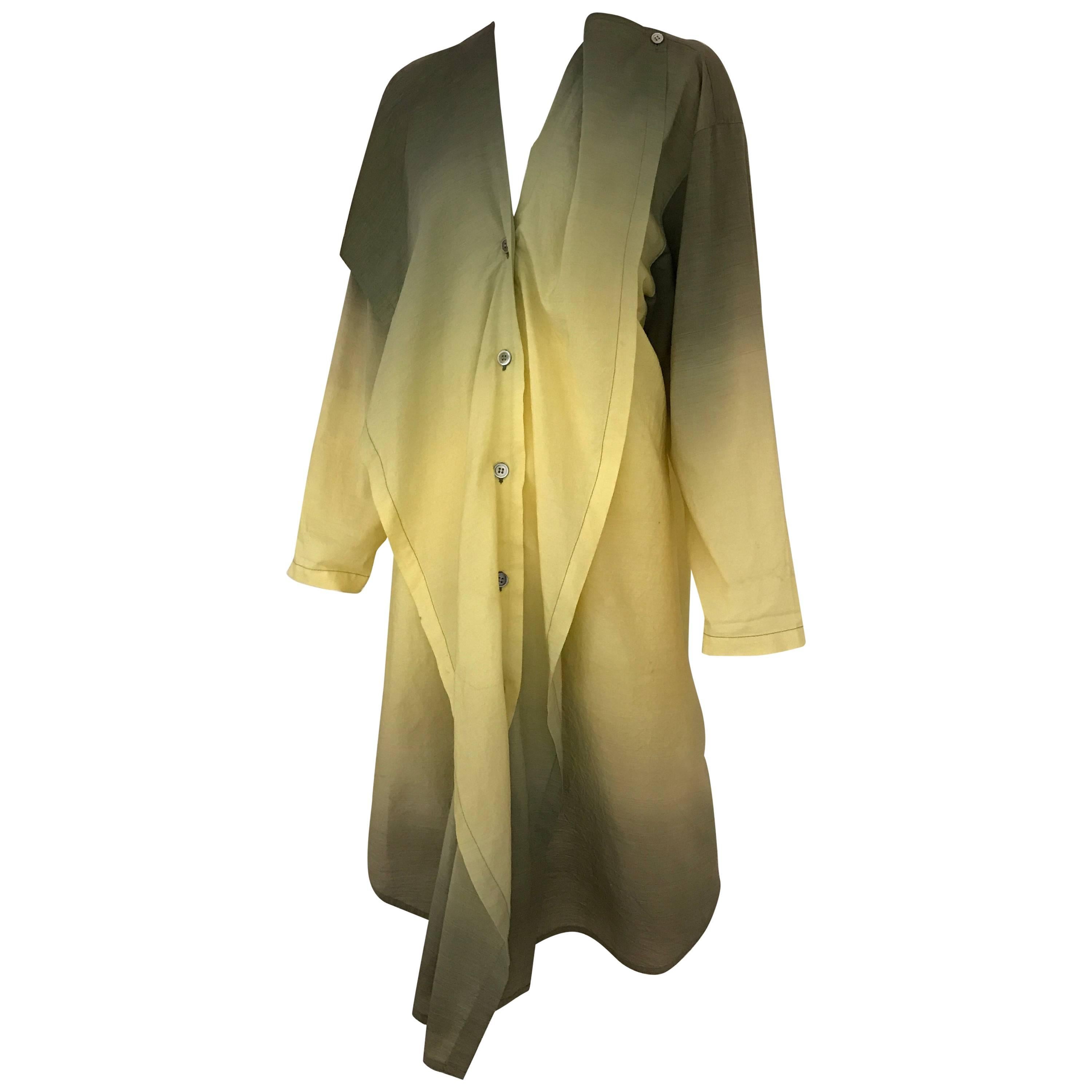 1990s ISSEY MIYAKE Green and Yellow Ombré 90s Cotton Vintage Dress