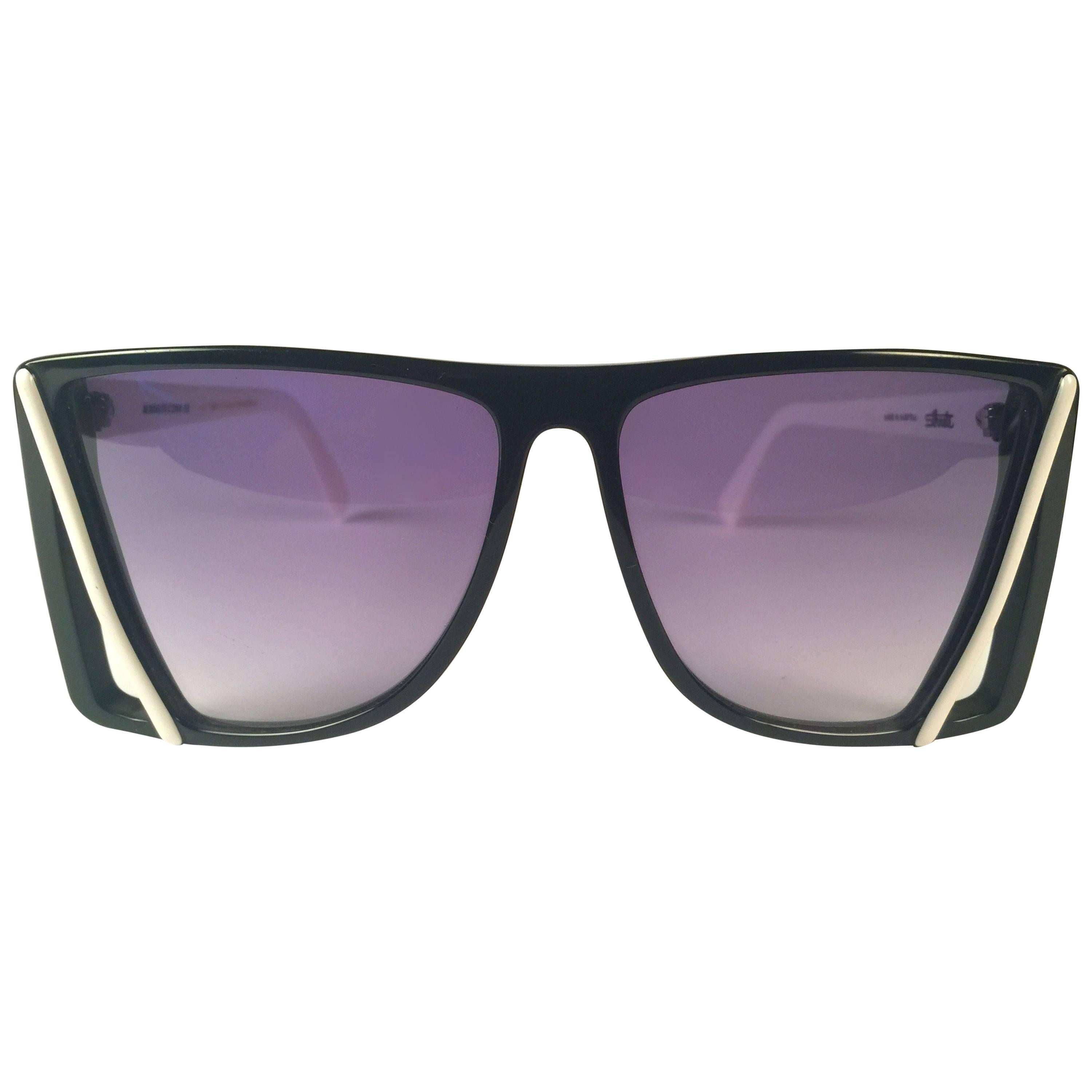 New Vintage Silhouette Black & White Purple Lenses 1980's Sunglasses