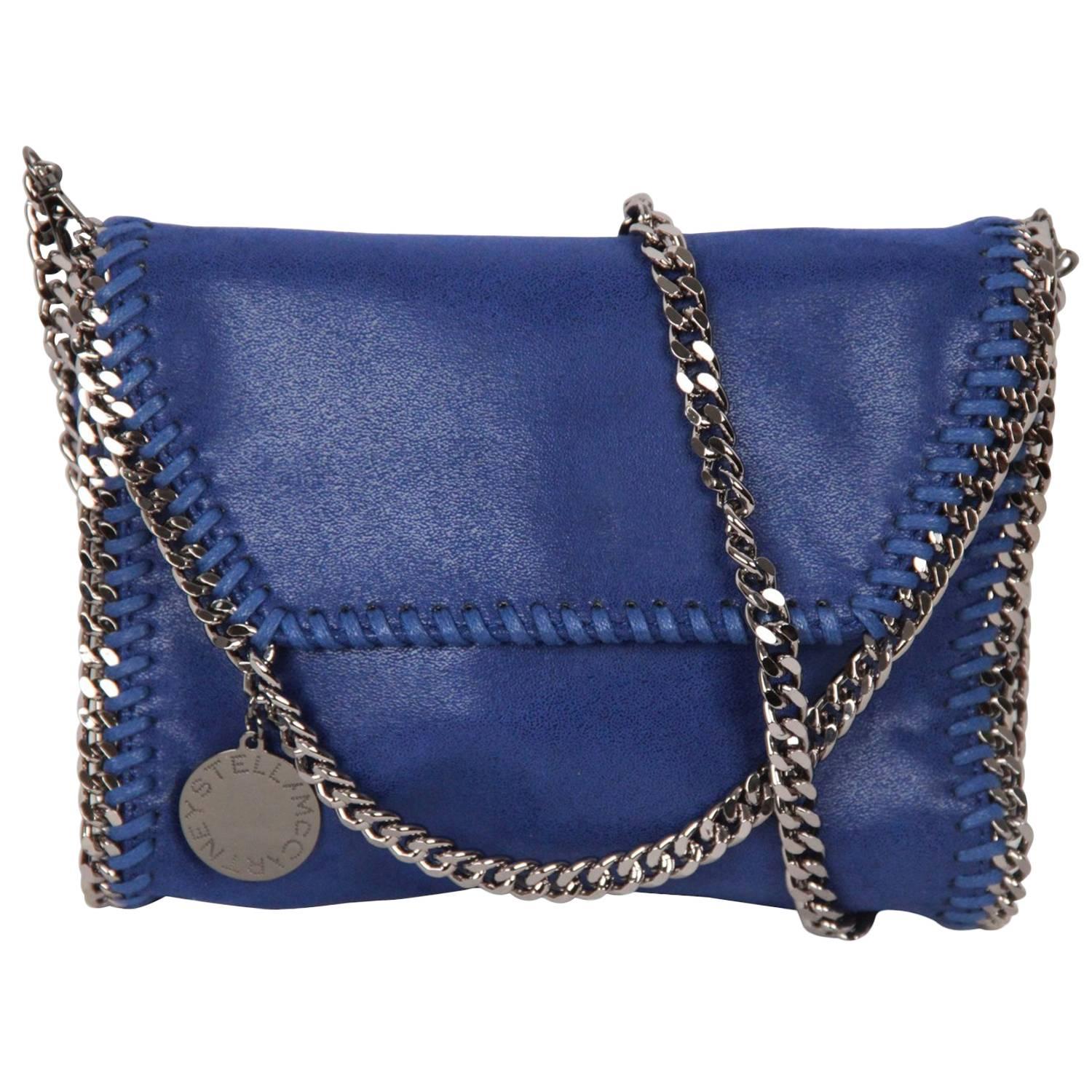STELLA McCARTNEY Blue Suede-Like FALABELLA Fold Over Shoulder Bag