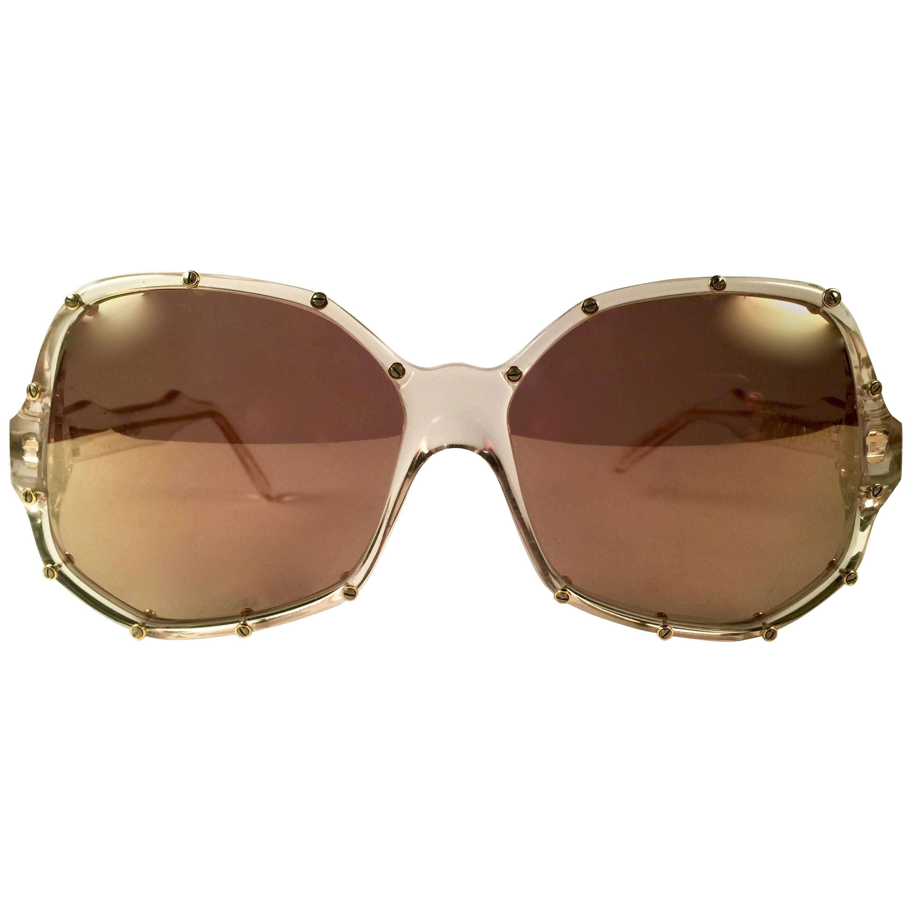 New Vintage Ultra " Malaysia " Clear & Gold British Hand Made 1980's Sunglasses For Sale