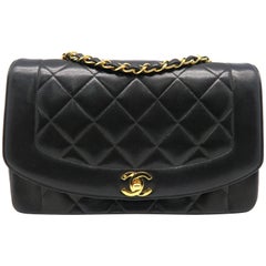 Chanel Black Quilted Lambskin Leather Vintage Gold Metal Chain Shoulder Bag