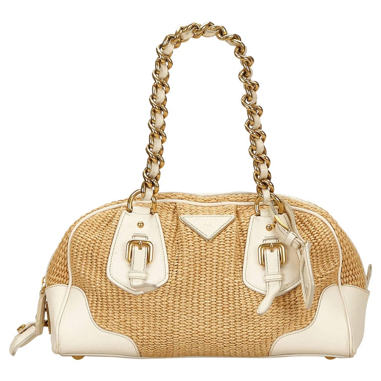 Prada Brown Straw Shoulder Bag For Sale at 1stdibs