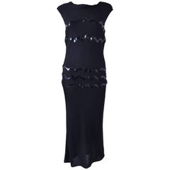 Retro Chanel Navy Long Mesh Dress with Plastic Applique ‘Squiggles’ 1990’s