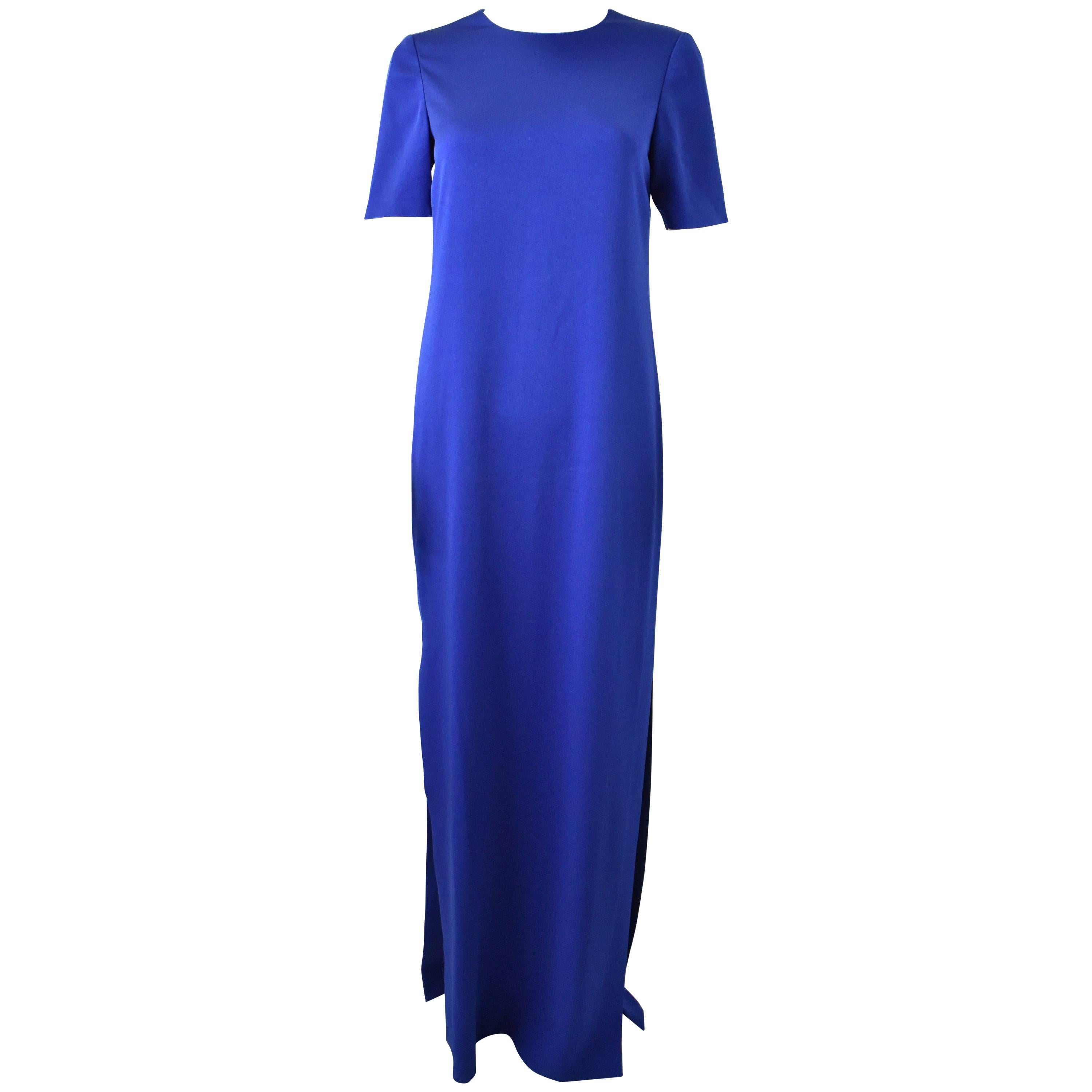 Alexander McQueen Royal Blue Long Dress with Dramatic Leg Slits  For Sale