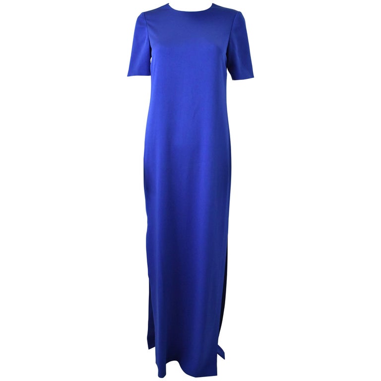 Alexander McQueen Royal Blue Long Dress with Dramatic Leg Slits For