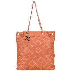 Chanel Red Lambskin Surpique Chain Tote 4