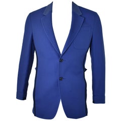 Alexander McQueen Blue Deconstructed Jacket w. Contrast Collar and Piping S/S16