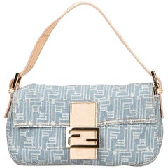 Fendi Blue Zucchino Jacquard Baguette