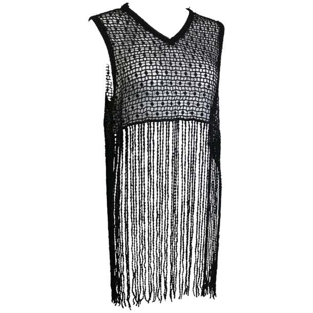 Jeff Gallano Black Knitted See Through Fringe Sleeves Top For Sale at ...