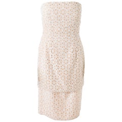 Alexander McQueen Floral Broderie Anglaise Beige and White Strapless Dress