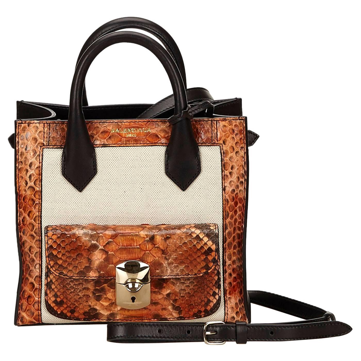 Balenziaga Black and Brown Python Mini Padlock All Afternoon Shoulder Bag