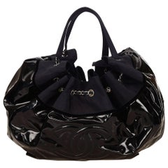 Chanel Black Patent and Navy Nylon Stretch Spirit Cabas Tote Bag
