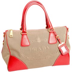 Prada Red and Tan Bowling Bag