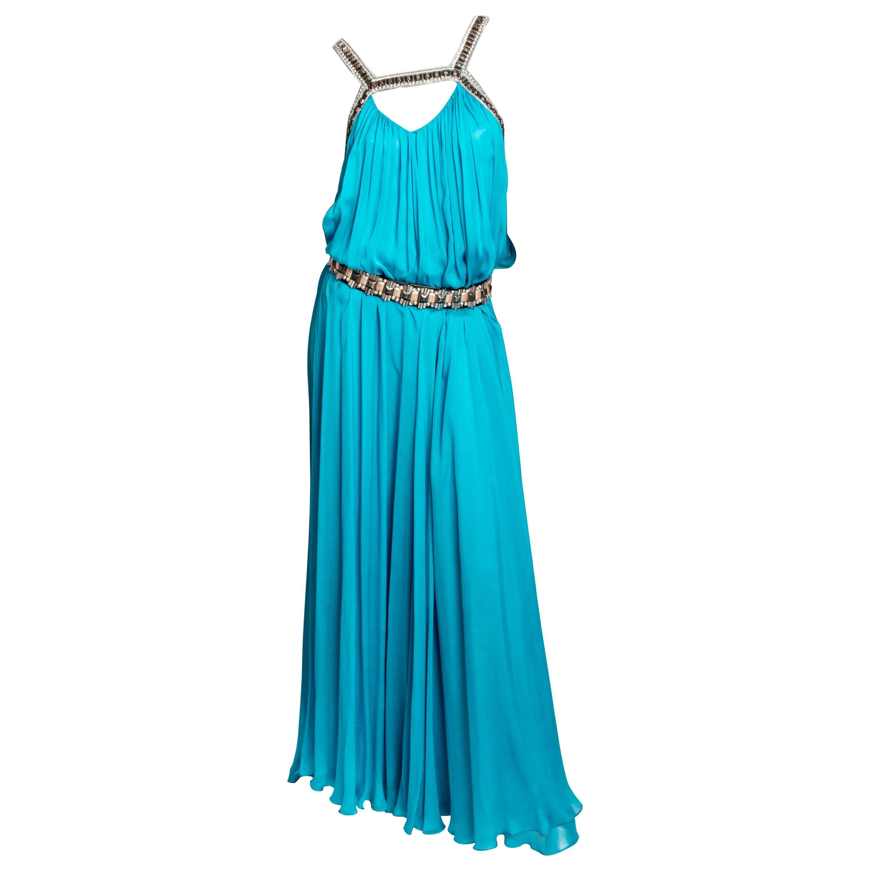 Matthew Williamson Turquoise Silk Gown - Size 10 For Sale