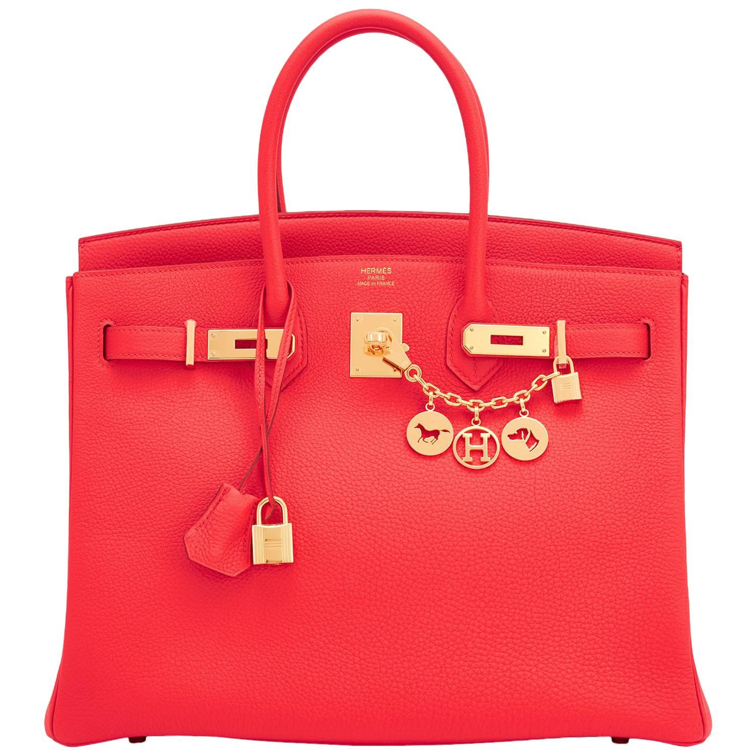 Hermes Capucine Red-Orange 35cm Togo Birkin Bag Gold Hardware 