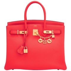 Hermes Capucine Red-Orange 35cm Togo Birkin Bag Gold Hardware