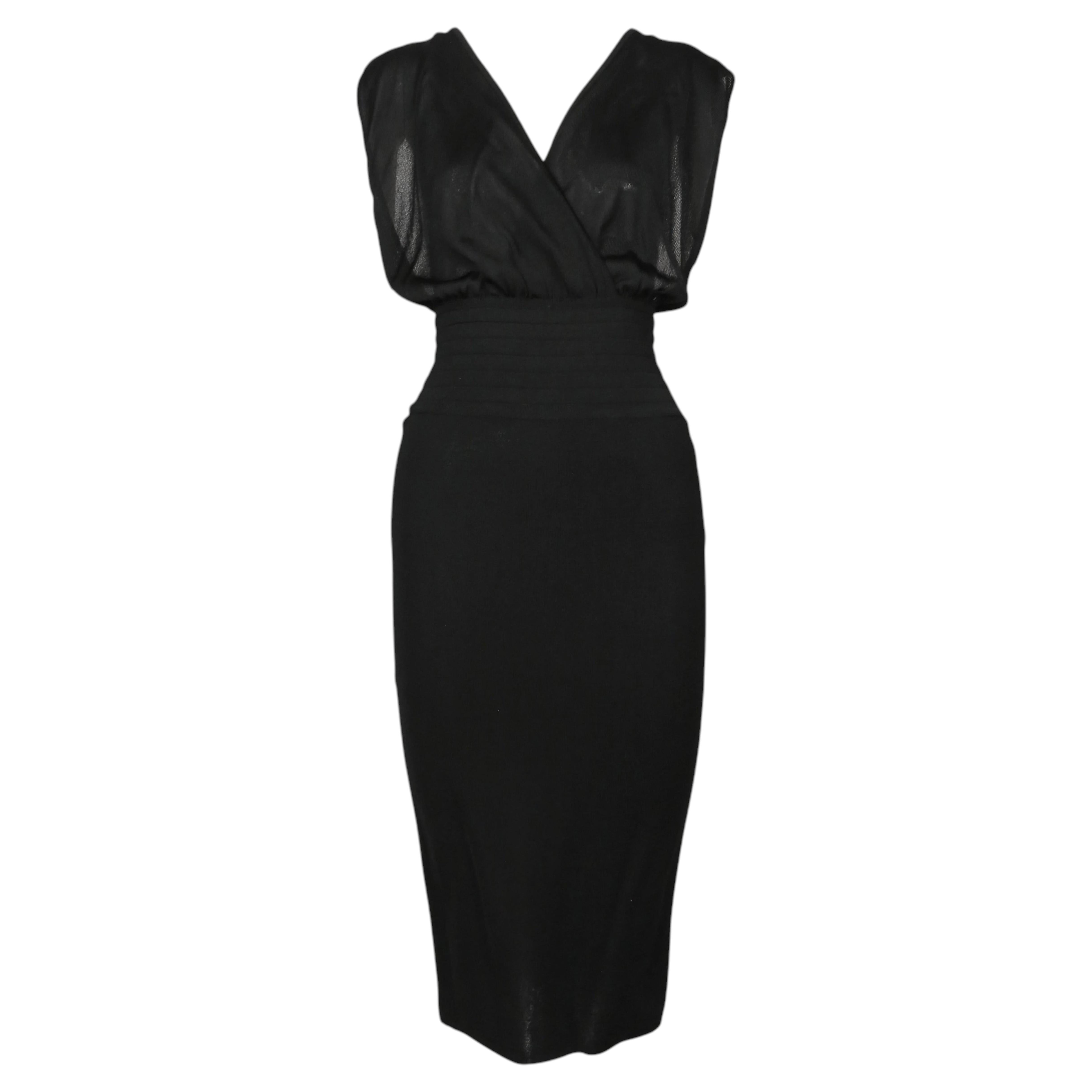 1984 AZZEDINE ALAIA Schwarzes Laufstegkleid aus Strick mit breitem elastischem Tailleband