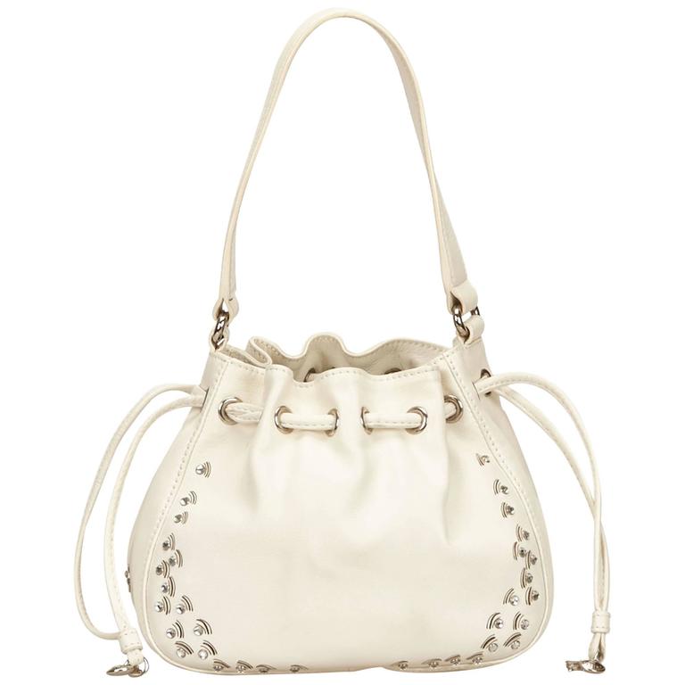 Celine White Studded Leather Shoulder Bag For Sale at 1stdibs