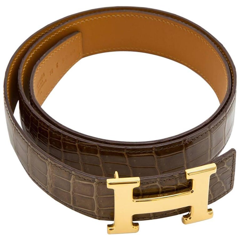 HERMES Belt Size 90FR in Glazed Brown Crocodile Porosus Leather For Sale at  1stDibs | hermes crocodile belt, hermes belt crocodile, hermes leather belt