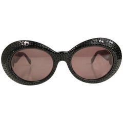 Used Gianni Versace Black Oval Sunglasses with Black Sapphires