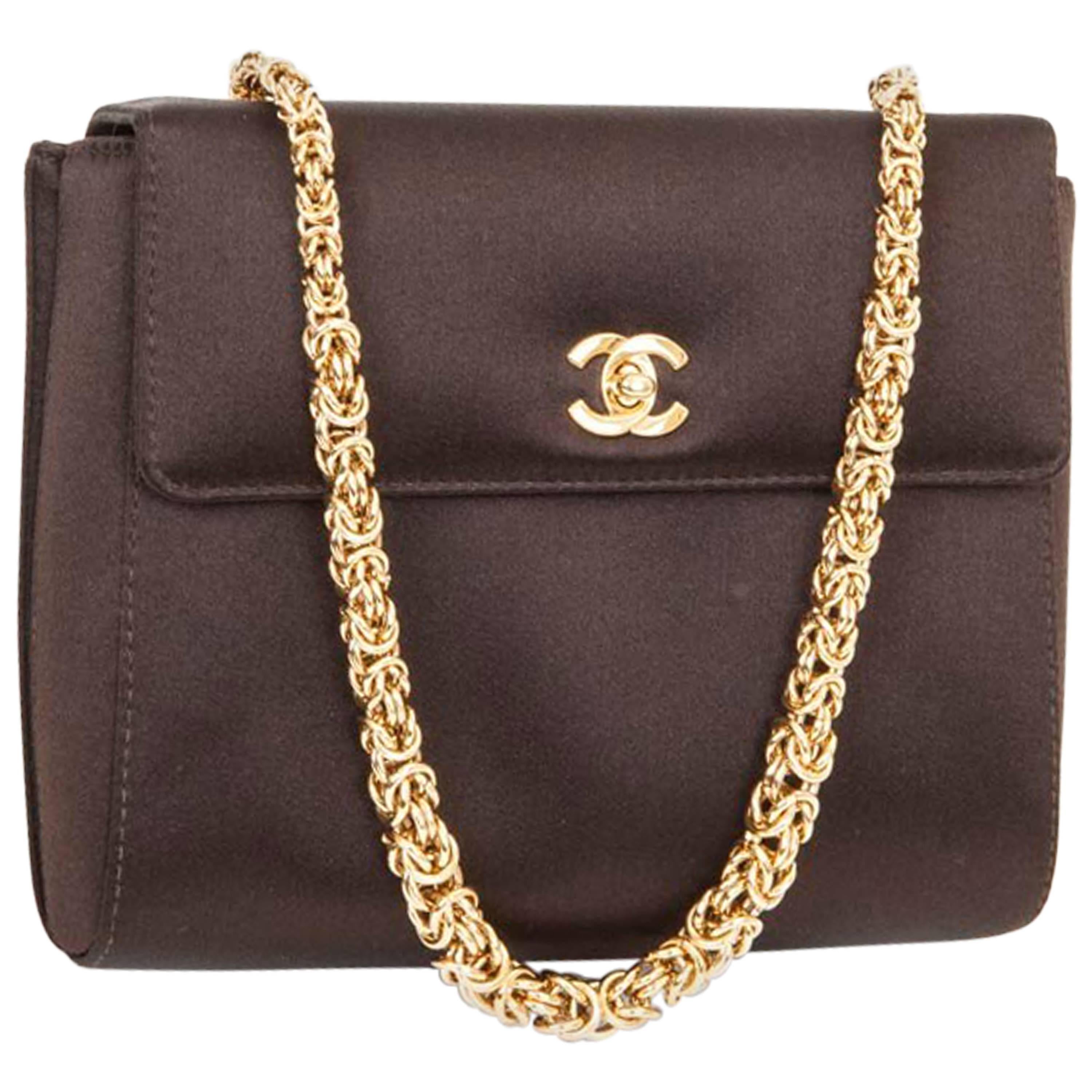 CHANEL Evening Bag in Brown Silk Satin at 1stDibs