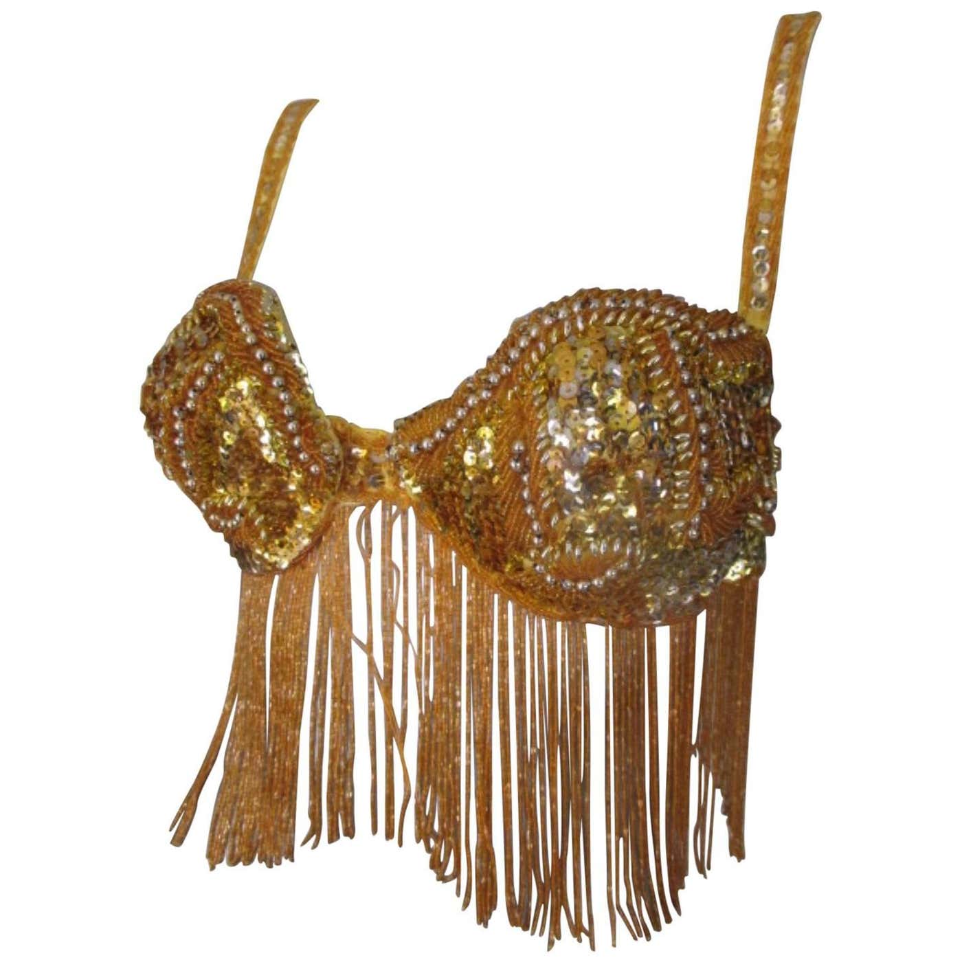 Fringe Gold Sequin Vintage Show Bra For Sale at 1stDibs | vintage bra ...